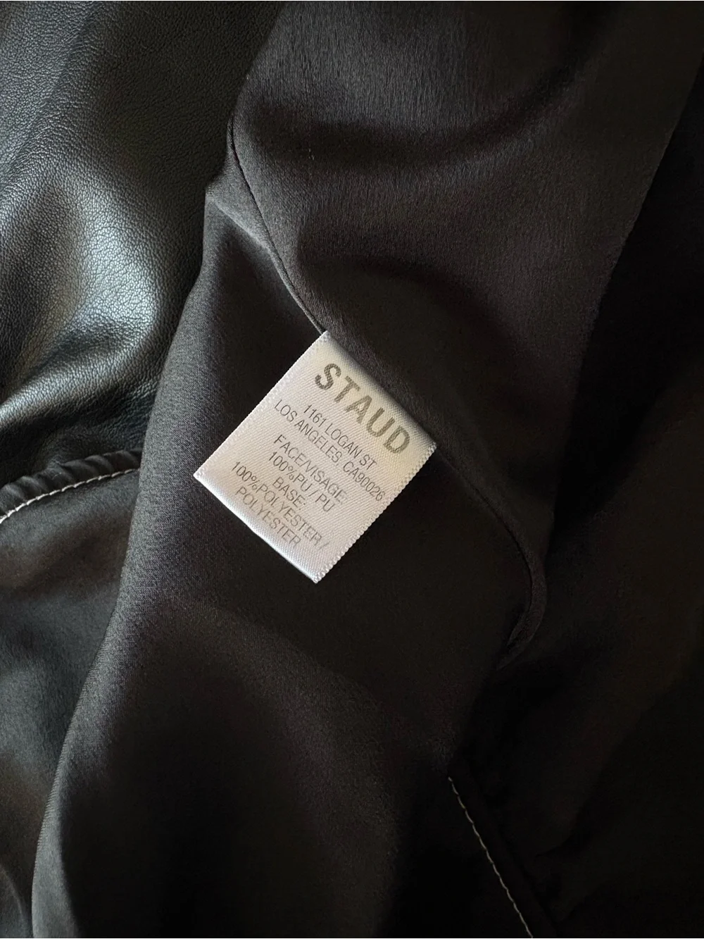 STAUD Black Faux Leather Peplum Top with Puff Sleeves